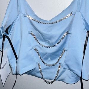 baby blue rhinestone strap crop top